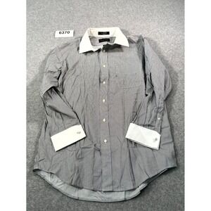 Kenneth Roberts Platinum Dress Shirt Mens 17 Black White Striped Career Formal